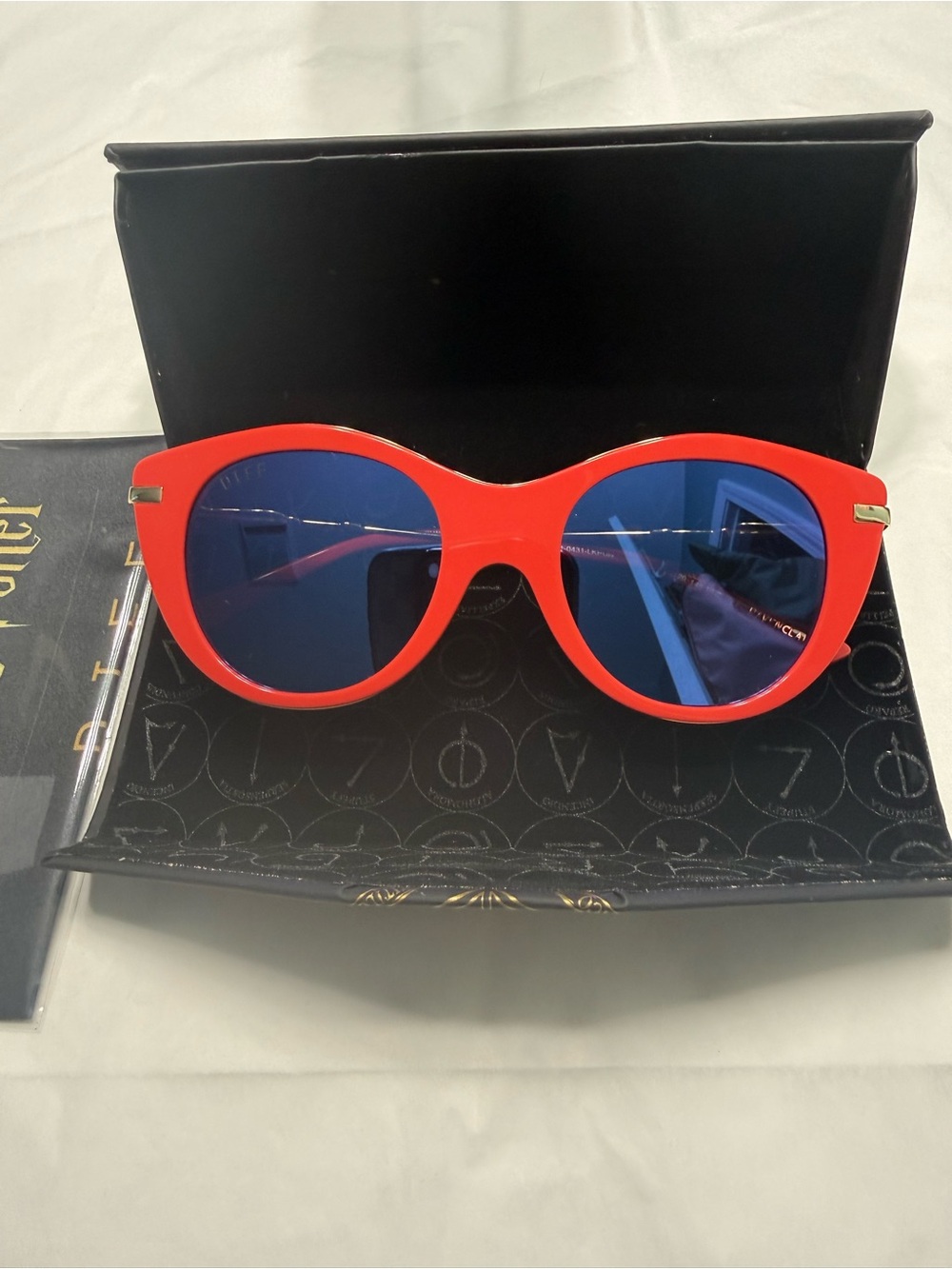 Diff Eyewear Luna Lovegood Red Frame Blue Lens Women's Sunglasses